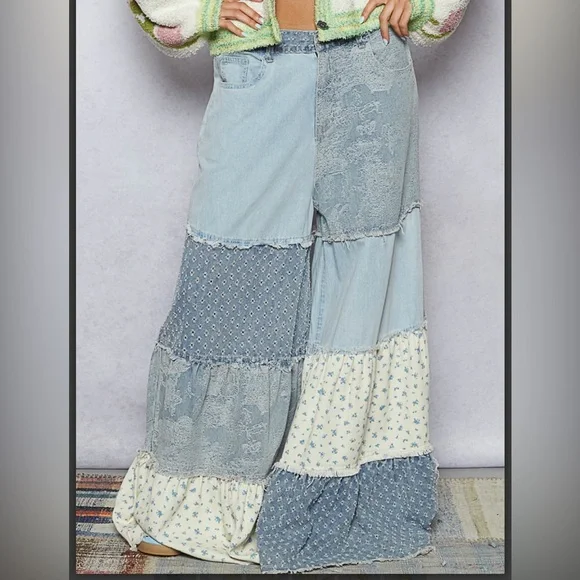 POL Palazzo Patchwork Denim Pants - Picture 4 of 6